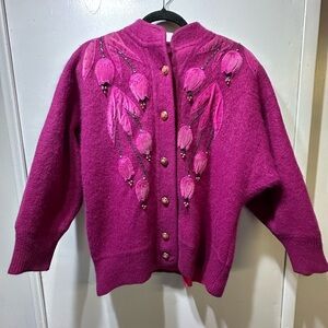 Fuchsia Embellished Button-Front Cardigan